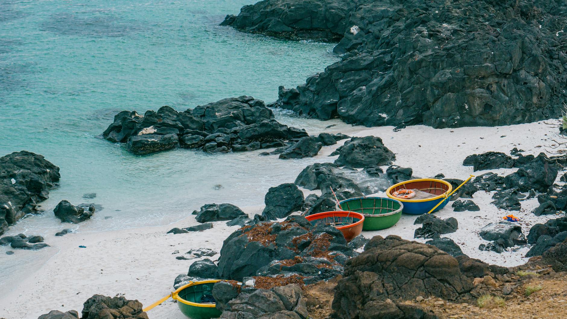 colorful boats by the shore