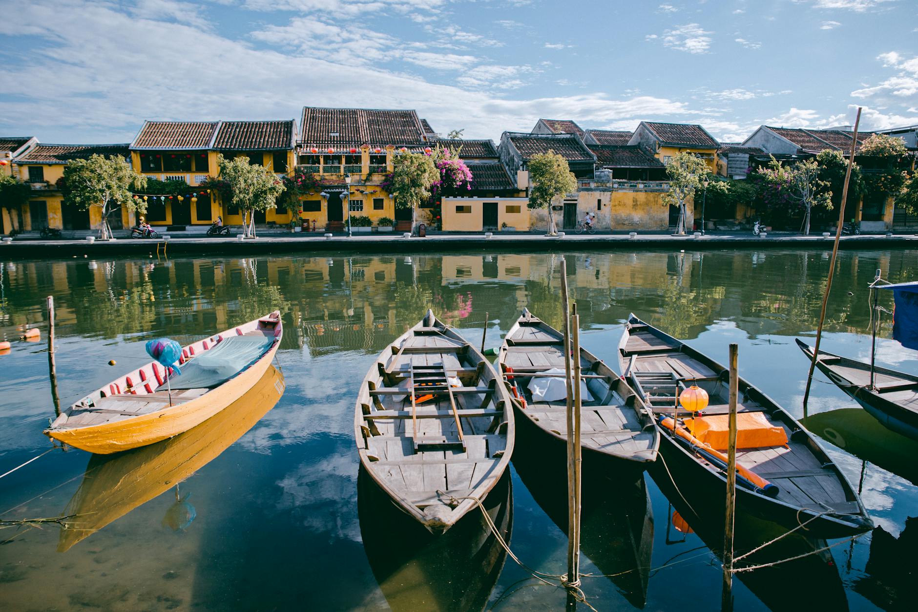 docked boats on river Hoi An
