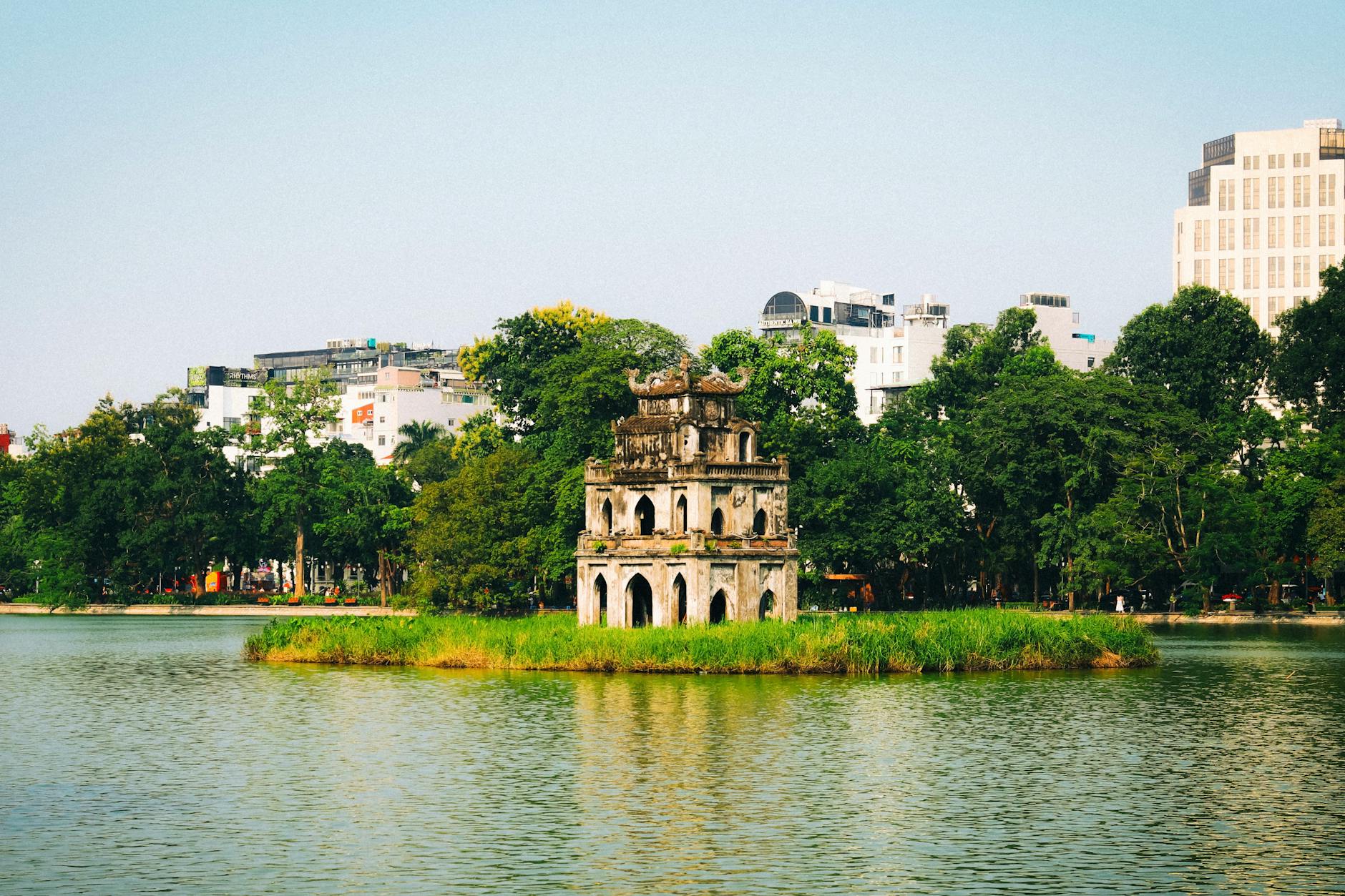 turtle tower in sword lake hanoi vietnam