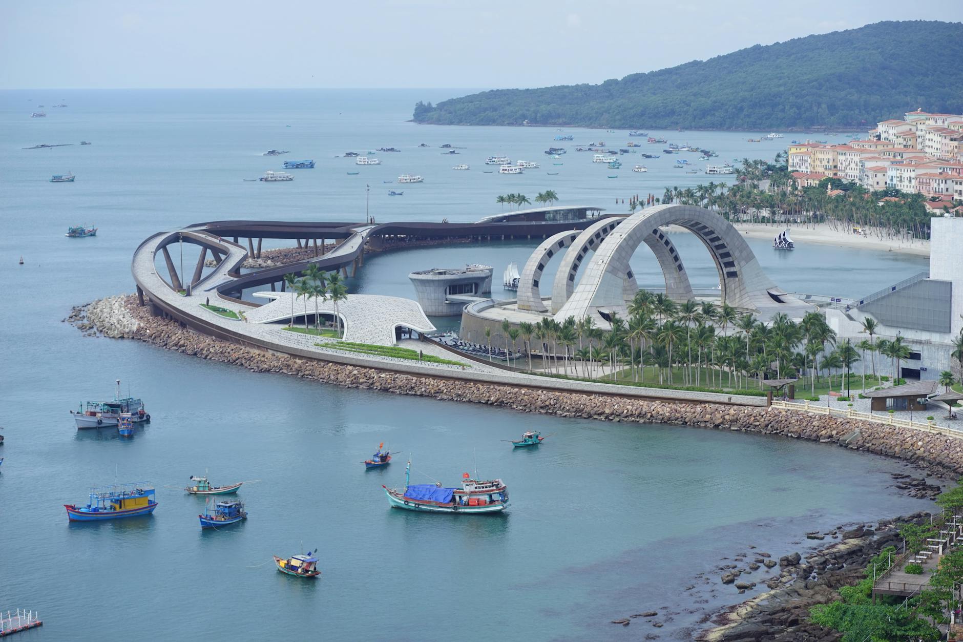 aerial view of modern coastal architecture