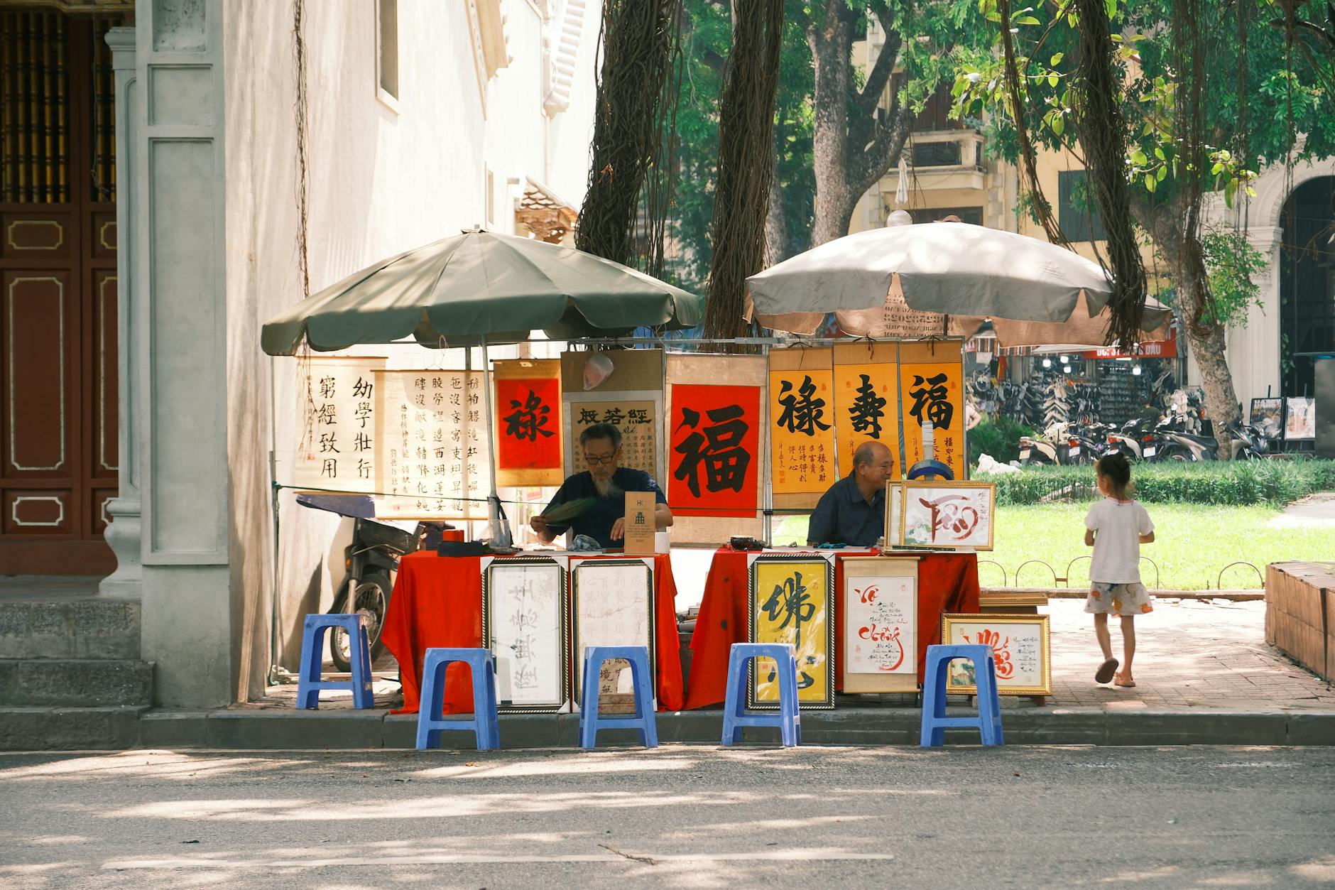 traditional calligraphy market stall in hanoi vietnam