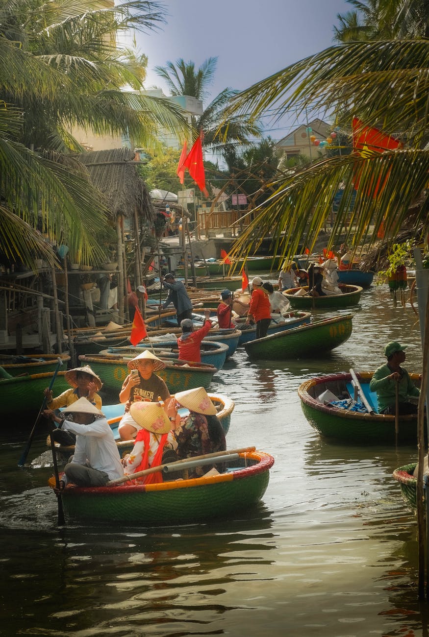 traditional basket boats in h i an vietnam
