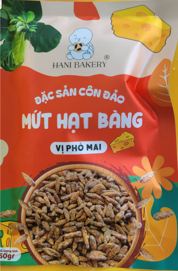Packaging of Hani Bakery's snack featuring cheese-flavored crispy rice snacks with a turtle logo and vibrant colors.
